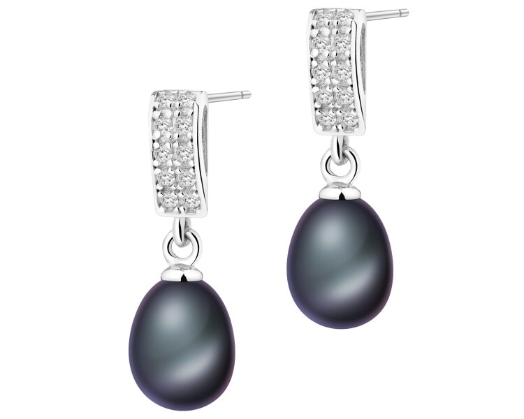 Rhodium Plated Silver Dangling Earring with Pearl