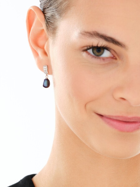 Rhodium Plated Silver Dangling Earring with Pearl