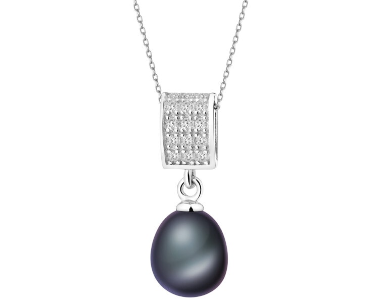 Rhodium Plated Silver Pendant with Pearl