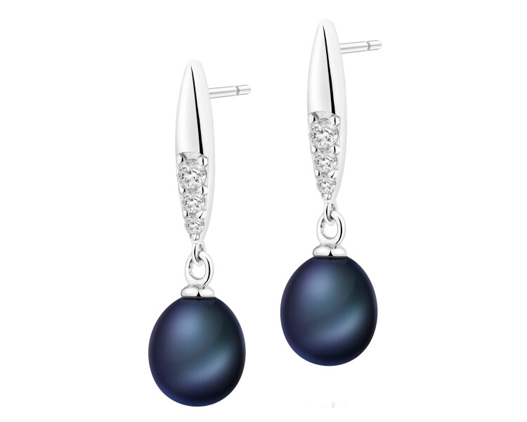 Rhodium Plated Silver Dangling Earring with Pearl