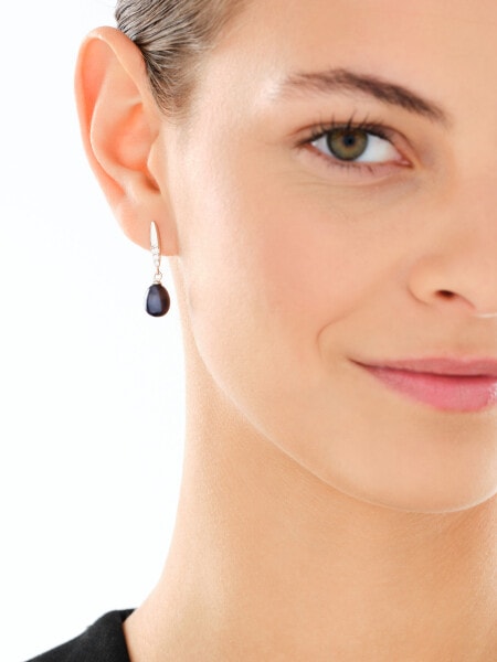 Rhodium Plated Silver Dangling Earring with Pearl