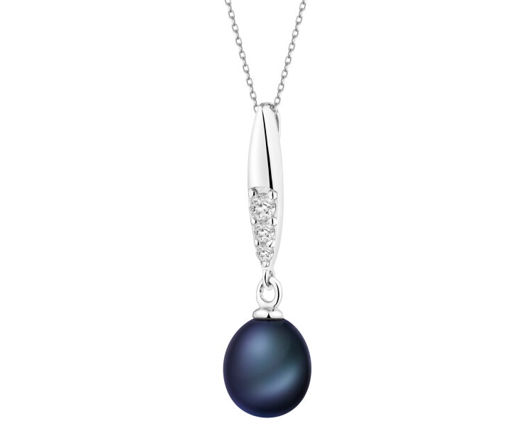 Rhodium Plated Silver Pendant with Pearl