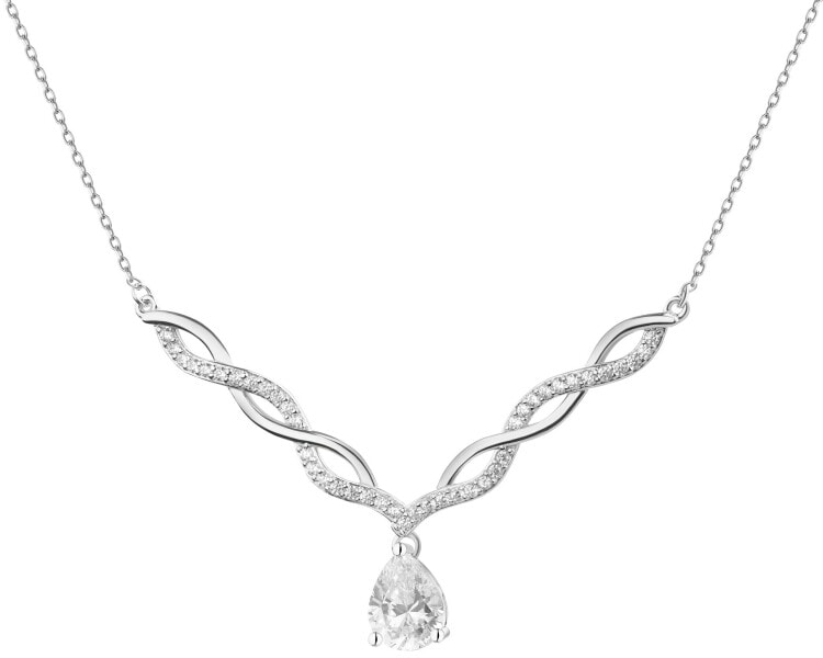 Rhodium Plated Silver Necklace with Cubic Zirconia