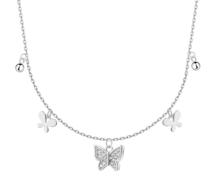 Rhodium Plated Silver Necklace with Cubic Zirconia