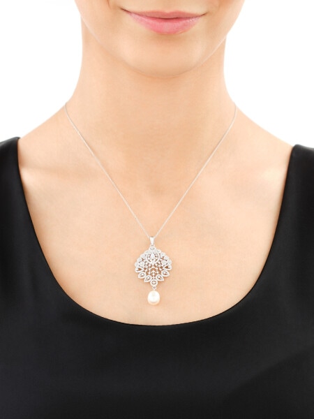 Rhodium Plated Silver Pendant with Cubic Zirconia