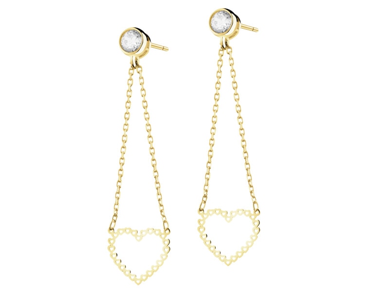 9 K Yellow Gold Dangling Earring with Cubic Zirconia