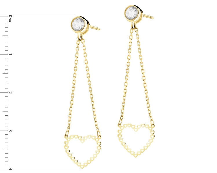 9 K Yellow Gold Dangling Earring with Cubic Zirconia