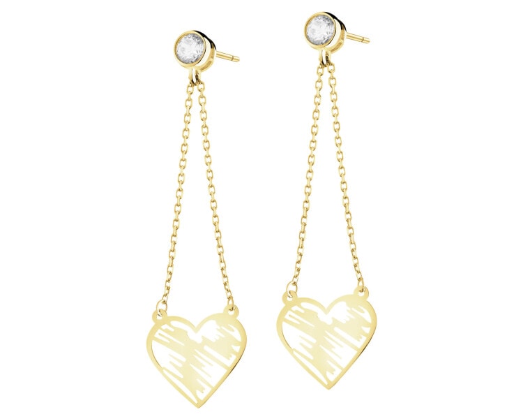 9 K Yellow Gold Dangling Earring with Cubic Zirconia