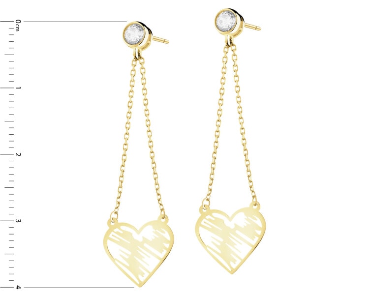 9 K Yellow Gold Dangling Earring with Cubic Zirconia