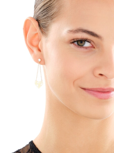 9 K Yellow Gold Dangling Earring with Cubic Zirconia
