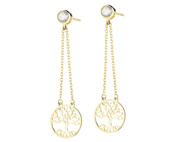 9 K Yellow Gold Dangling Earring with Cubic Zirconia