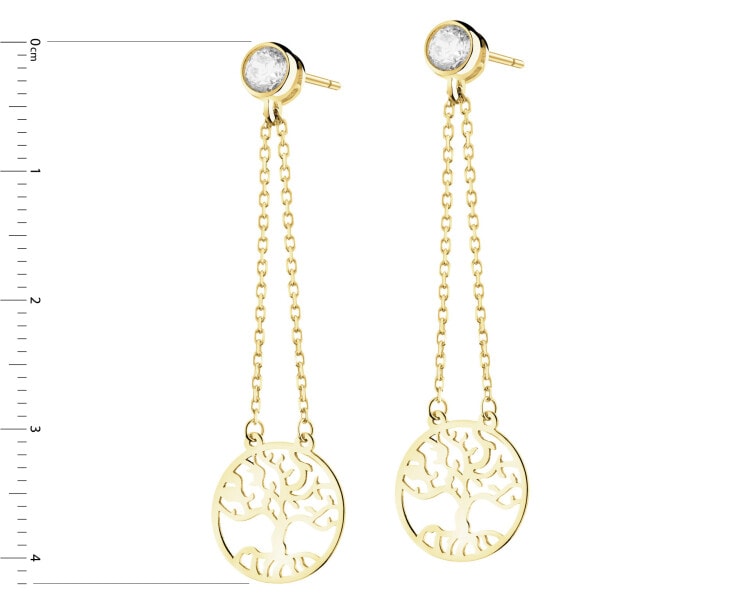9 K Yellow Gold Dangling Earring with Cubic Zirconia
