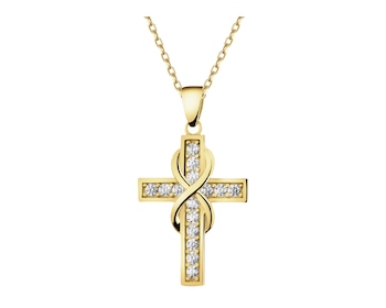Złota zawieszka z cyrkoniami - krzyż
