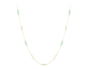 Zlatý náhrdelník s perletí a syntetickými tyrkysy