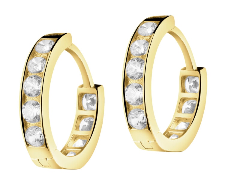 9 K Yellow Gold Hoop Earring with Cubic Zirconia