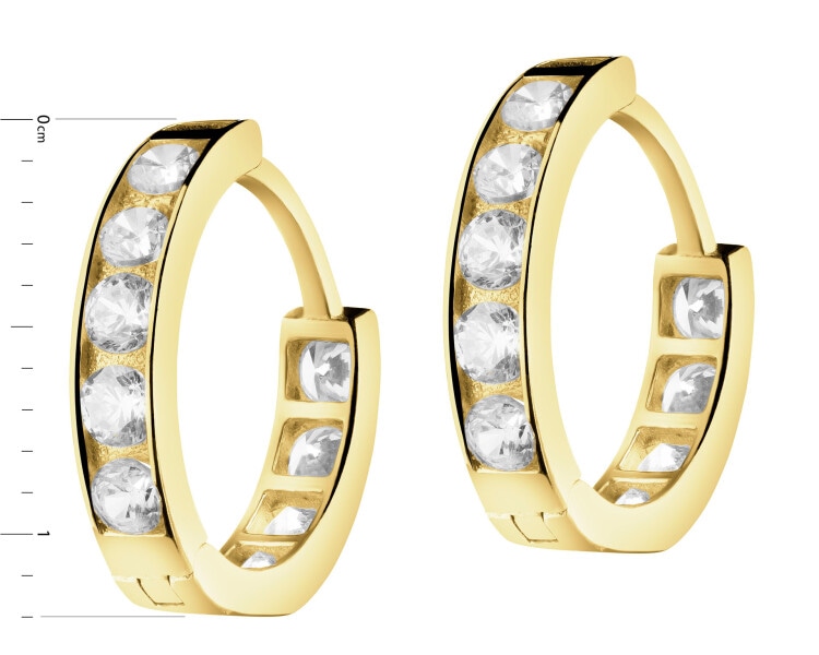 9 K Yellow Gold Hoop Earring with Cubic Zirconia