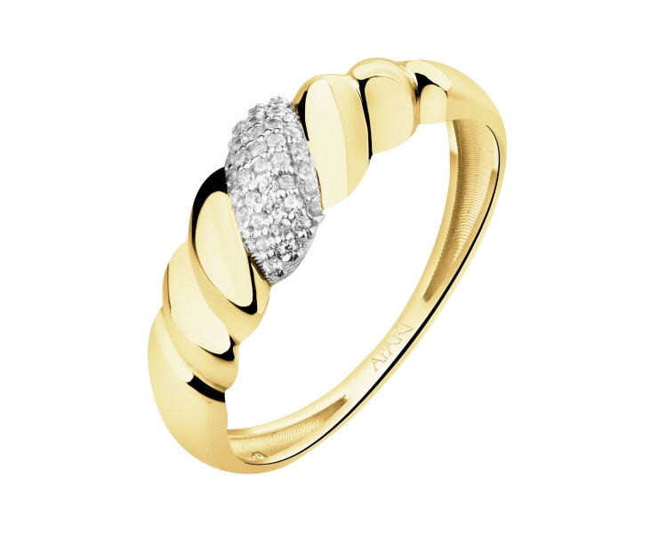 14 K Rhodium-Plated Yellow Gold Band Ring with Cubic Zirconia