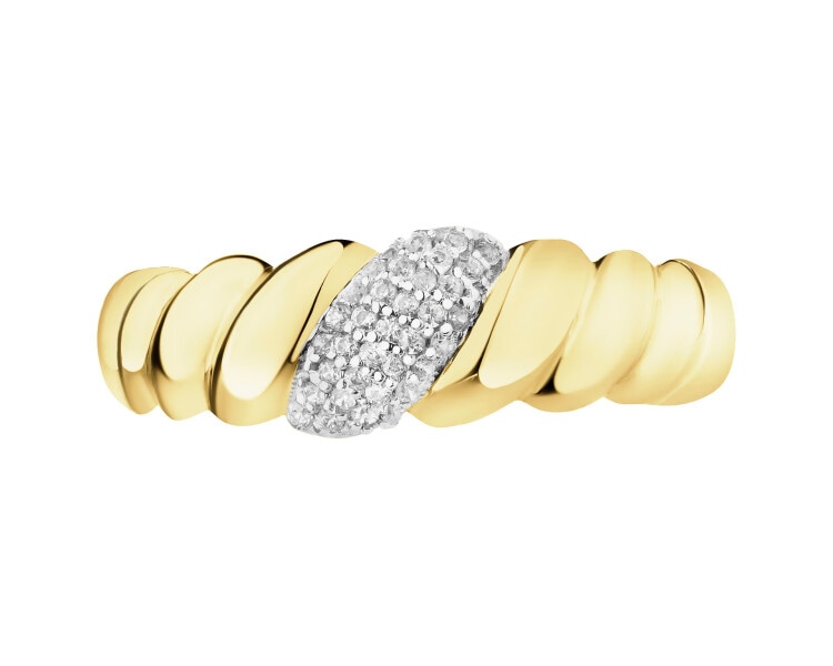 14 K Rhodium-Plated Yellow Gold Band Ring with Cubic Zirconia