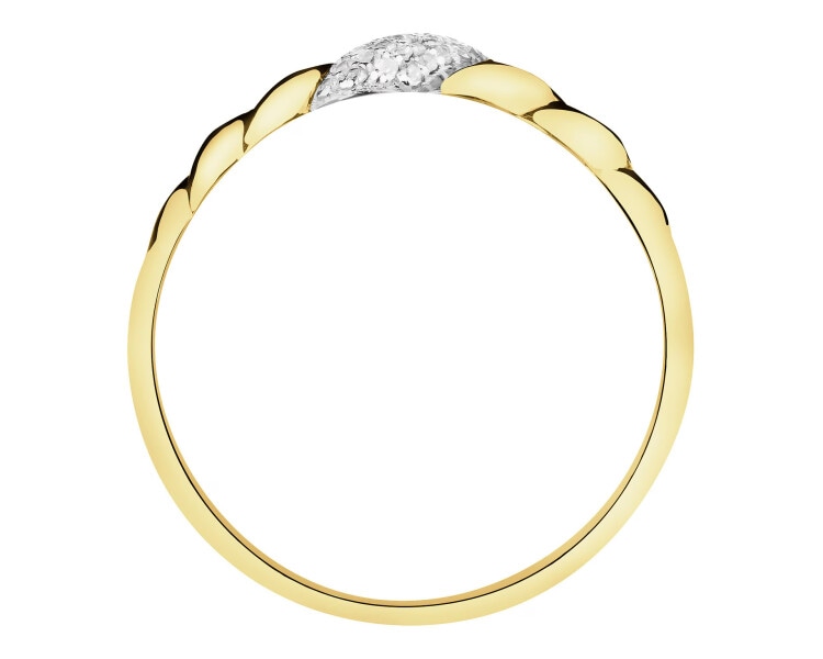 14 K Rhodium-Plated Yellow Gold Band Ring with Cubic Zirconia