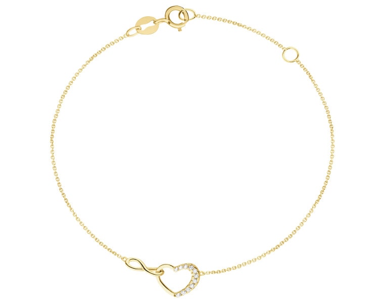 Zlatý náramek se zirkony - nekonečno, srdce