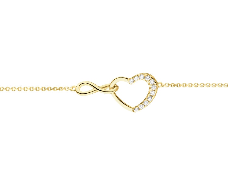 Zlatý náramek se zirkony - nekonečno, srdce