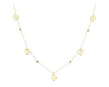 Złoty naszyjnik - koniczyny, serca, kulki