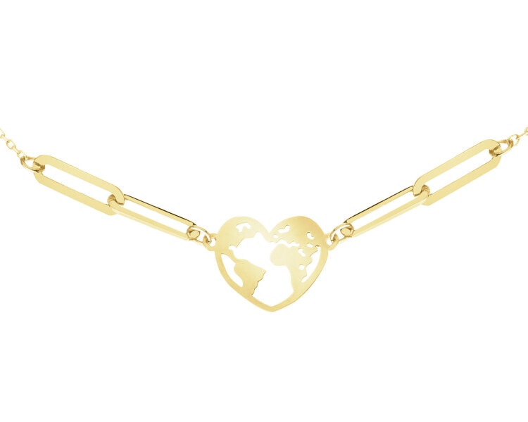 Złota bransoletka z cyrkonią - serce, mapa świata