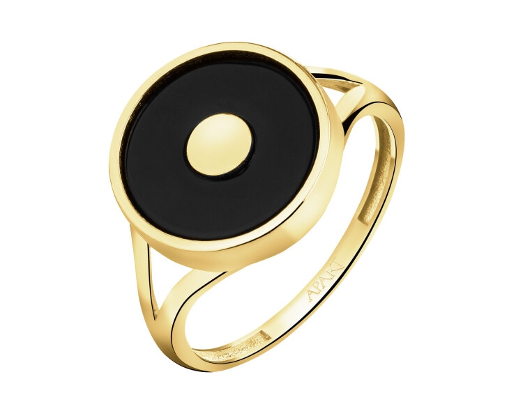 Złoty pierścionek z onyksem syntetycznym