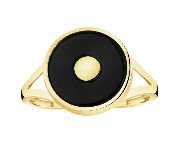 Złoty pierścionek z onyksem syntetycznym