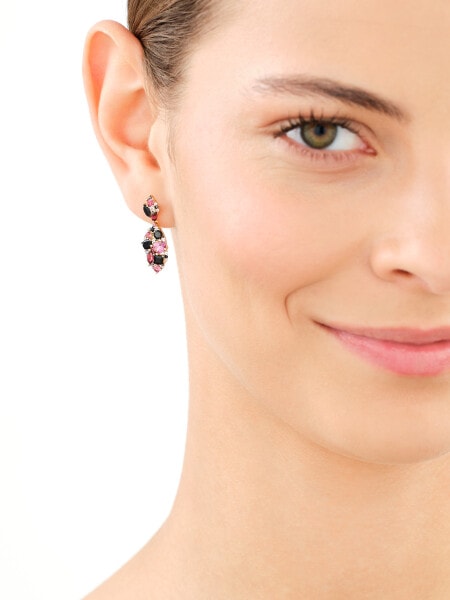 Kolczyki z żółtego złota z czarnymi brylantami i kamieniami ozdobnymi - próba 585