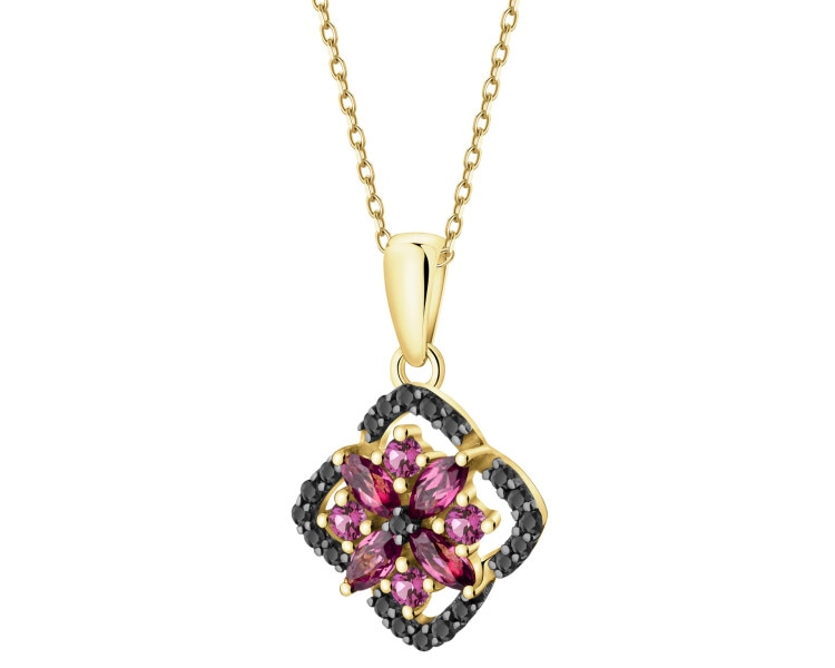 Zawieszka z żółtego złota z czarnymi brylantami i rodolitami - próba 585