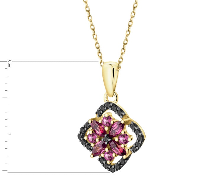 Zawieszka z żółtego złota z czarnymi brylantami i rodolitami - próba 585