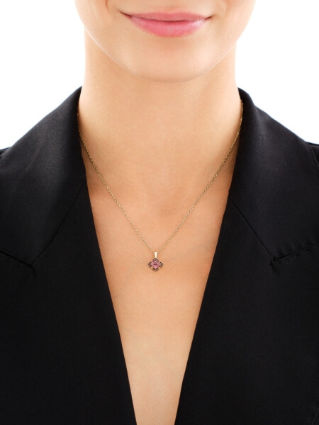 Zawieszka z żółtego złota z czarnymi brylantami i rodolitami - próba 585