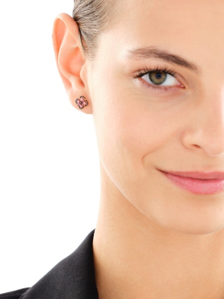 Kolczyki z żółtego złota z czarnymi brylantami i rodolitami - próba 585