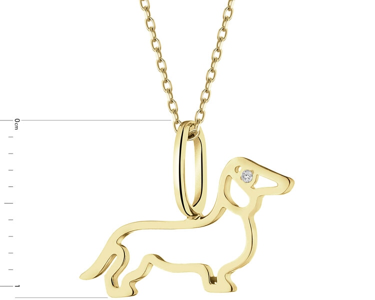 Zawieszka z żółtego złota z brylantem - jamnik - 0,002 ct - próba 375