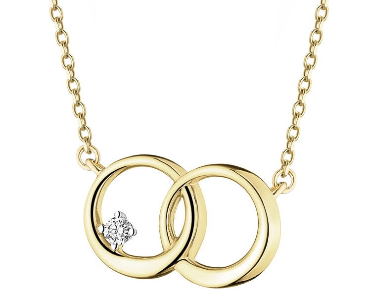 Naszyjnik z żółtego złota z brylantem - koła - 0,01 ct - próba 375