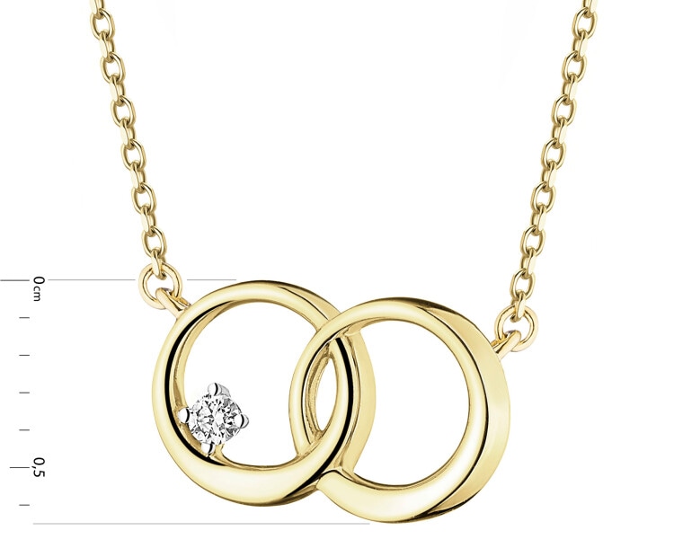 Naszyjnik z żółtego złota z brylantem - koła - 0,01 ct - próba 375