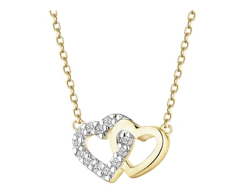 Naszyjnik z żółtego złota z diamentami - serca - 0,03 ct - próba 375