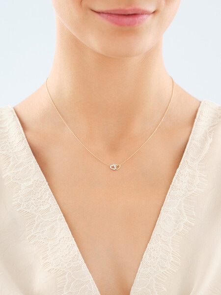 Naszyjnik z żółtego złota z diamentami - serca - 0,03 ct - próba 375