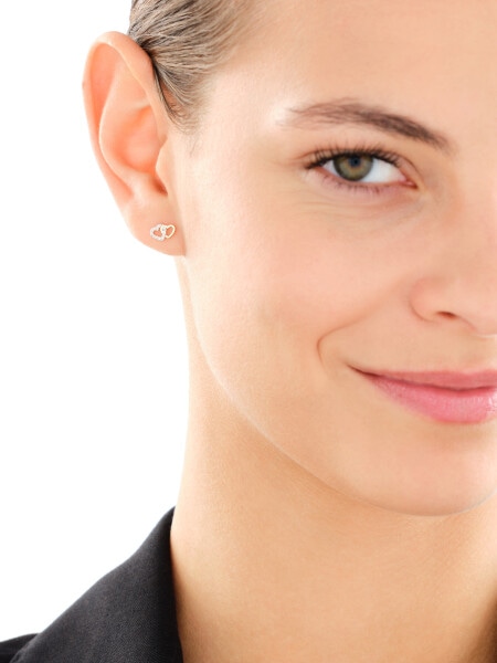 Kolczyki z żółtego złota z diamentami - serca - 0,05 ct - próba 375