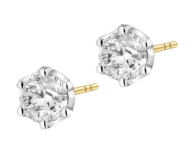 Kolczyki z żółtego i białego złota z brylantami laboratoryjnymi - 1,04 ct - próba 585