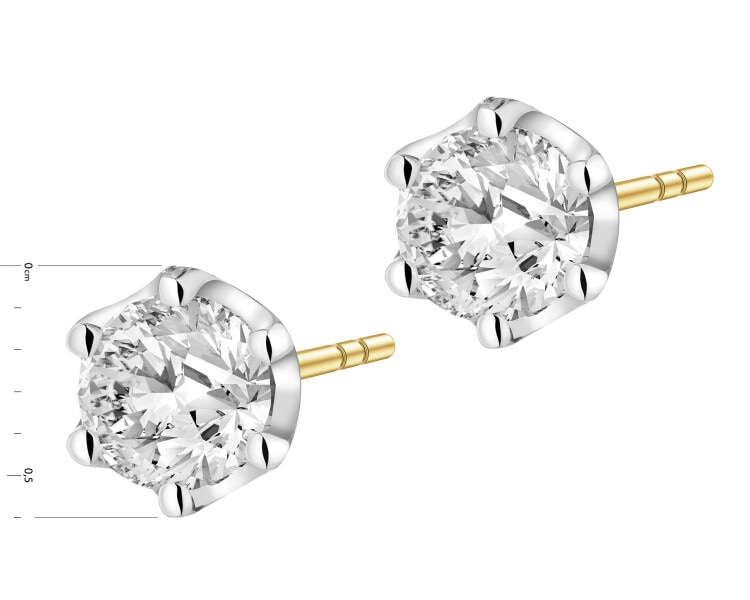 Náušnice ze žlutého a bílého zlata s laboratorními brilianty - 1,04 ct - ryzost 585