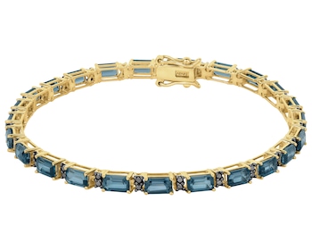 Zlatý náramek s černými brilianty a topazy London Blue - 18 cm - ryzost 585