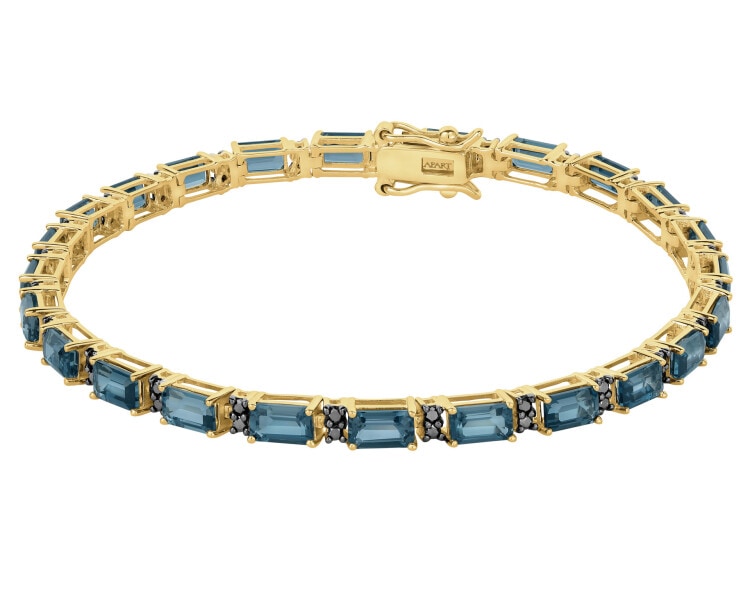 Bransoletka z żółtego złota z czarnymi brylantami i topazami London Blue - 19 cm - próba 585