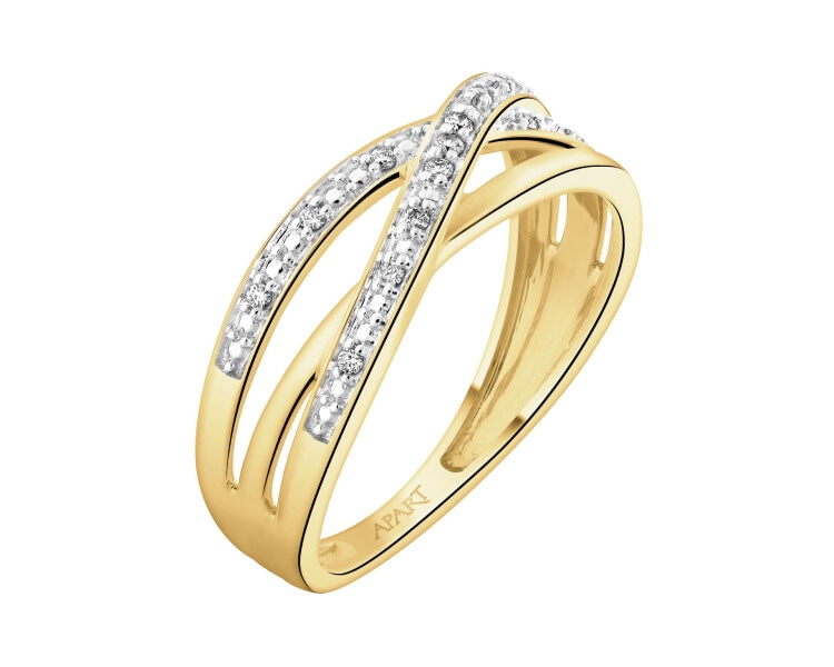 Pierścionek z żółtego złota z brylantami - 0,06 ct - próba 585