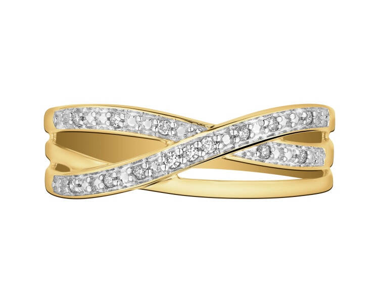 Pierścionek z żółtego złota z brylantami - 0,06 ct - próba 585