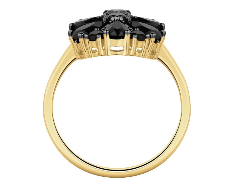 Pierścionek z żółtego złota z czarnymi brylantami i onyksami - próba 585