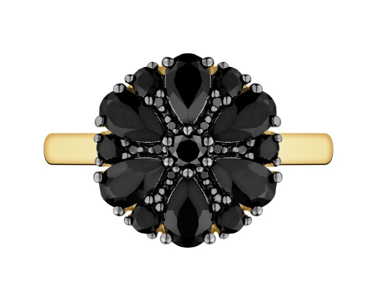 Pierścionek z żółtego złota z czarnymi brylantami i onyksami - próba 585
