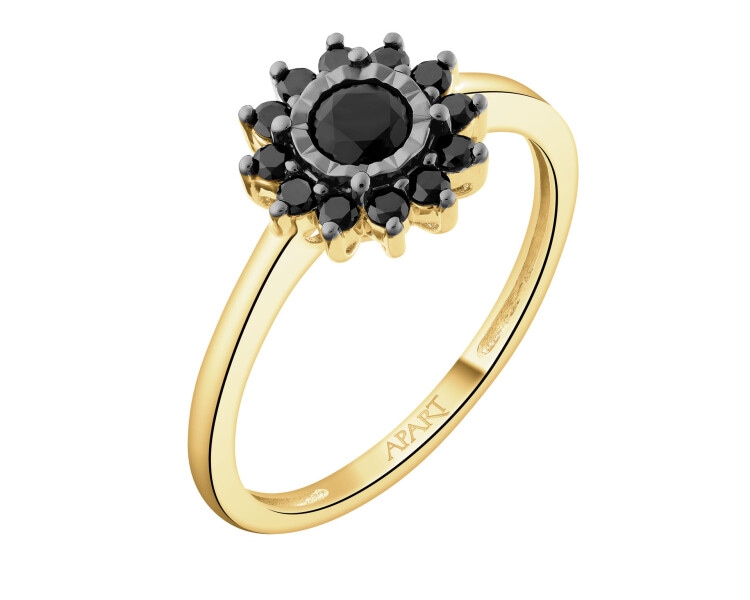 Pierścionek z żółtego złota z czarnymi brylantami i onyksem - próba 585