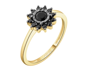 Zlatý prsten s černými brilianty a onyxem - ryzost 585